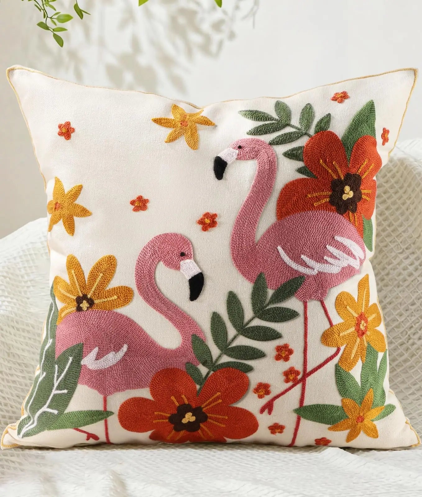 Double-Sided Pillow Cover Summer Animal Cat Floral Non-Real Embroidery Decorative Cushion Case for Couch Sofa Living Room