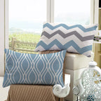 Lake blue white geometric linen pillowcase sofa cushion cover home decoration can be customized for you 30x50 40x60