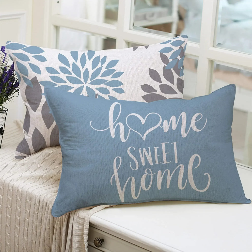 Lake blue white geometric linen pillowcase sofa cushion cover home decoration can be customized for you 30x50 40x60