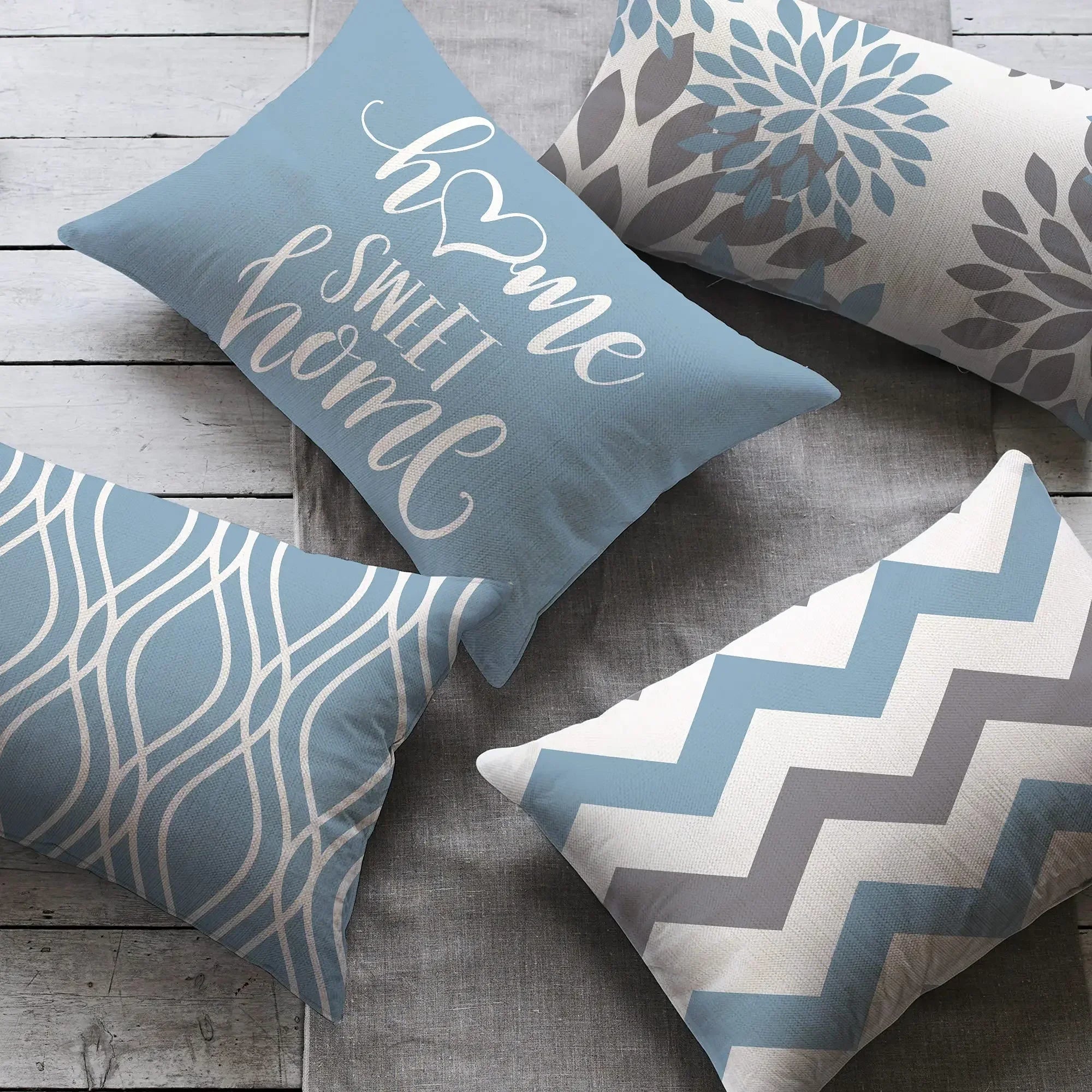 Lake blue white geometric linen pillowcase sofa cushion cover home decoration can be customized for you 30x50 40x60