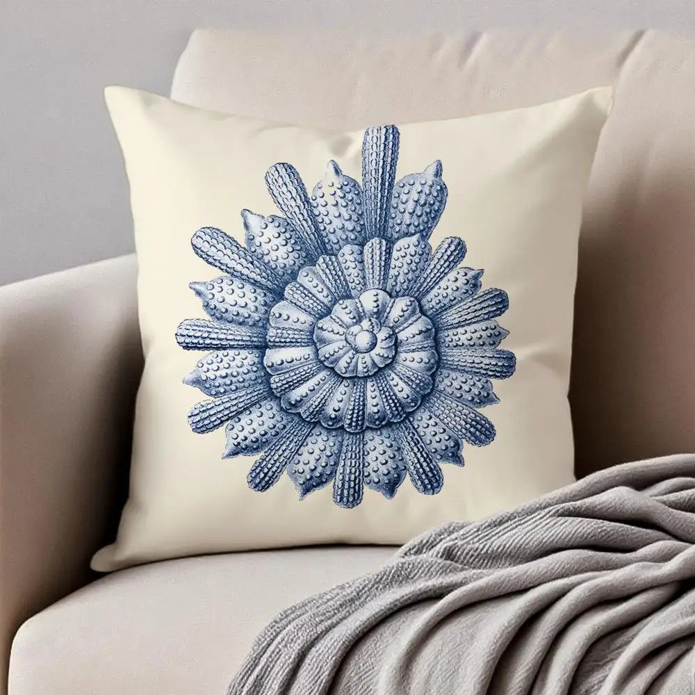 Blue Sea Creature Coral Shrimp Cushion Cover Pillowcase Anti-dustmite Invisible Zipper Short Plush Sofa Cushion