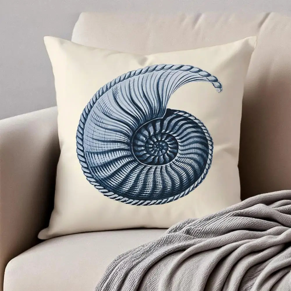 Blue Sea Creature Coral Shrimp Cushion Cover Pillowcase Anti-dustmite Invisible Zipper Short Plush Sofa Cushion