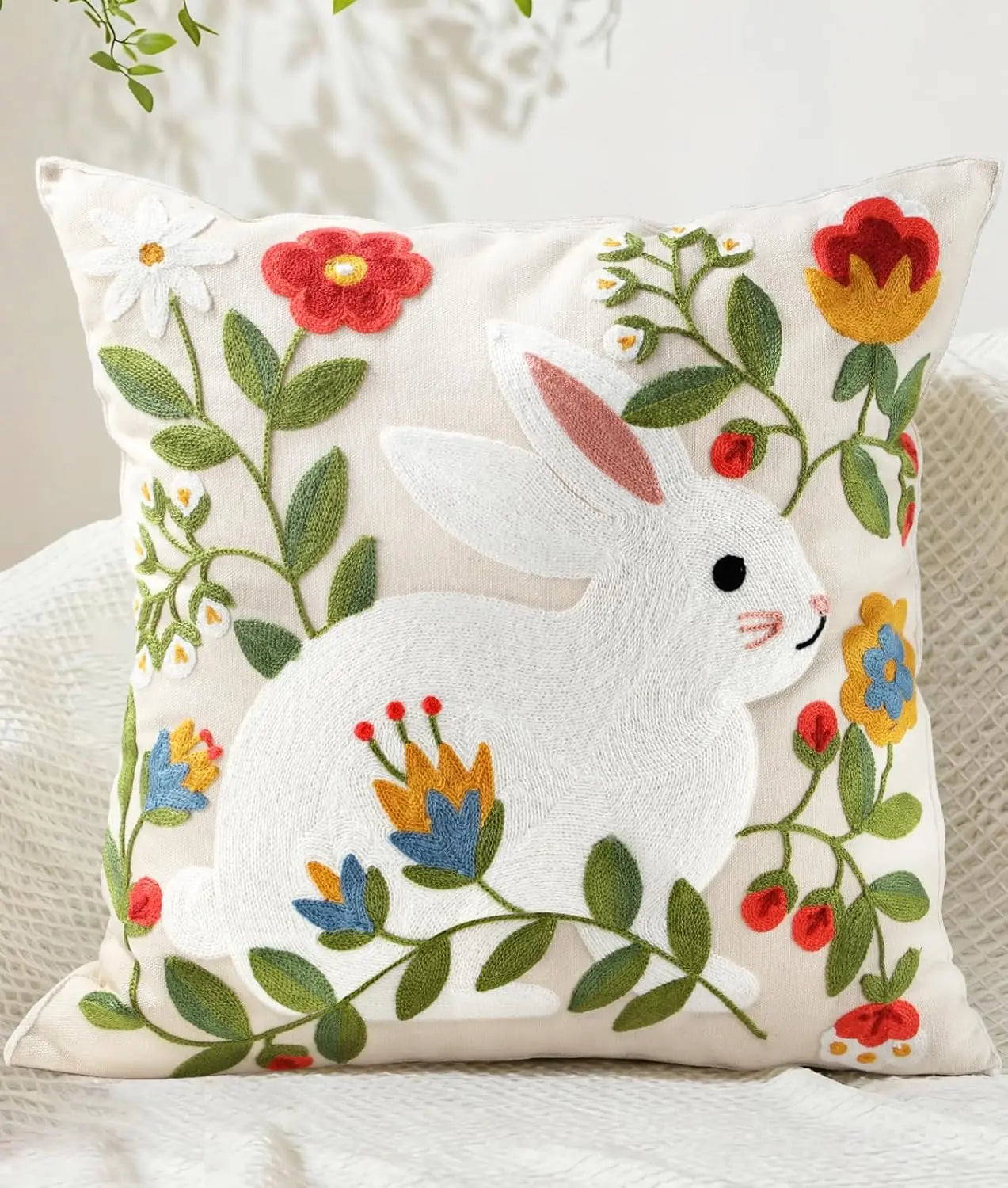 Double-Sided Pillow Cover Summer Animal Cat Floral Non-Real Embroidery Decorative Cushion Case for Couch Sofa Living Room