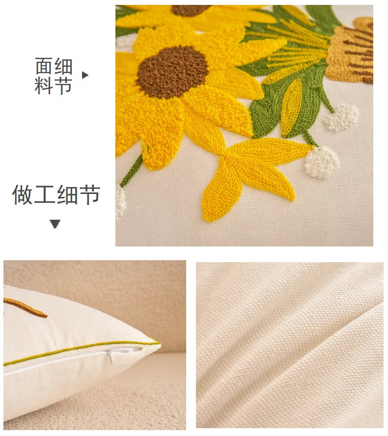 Embroidered Cotton Flower Cushion Cover For Home Sofa Bed Throw Pillowcase Living Room Decorative