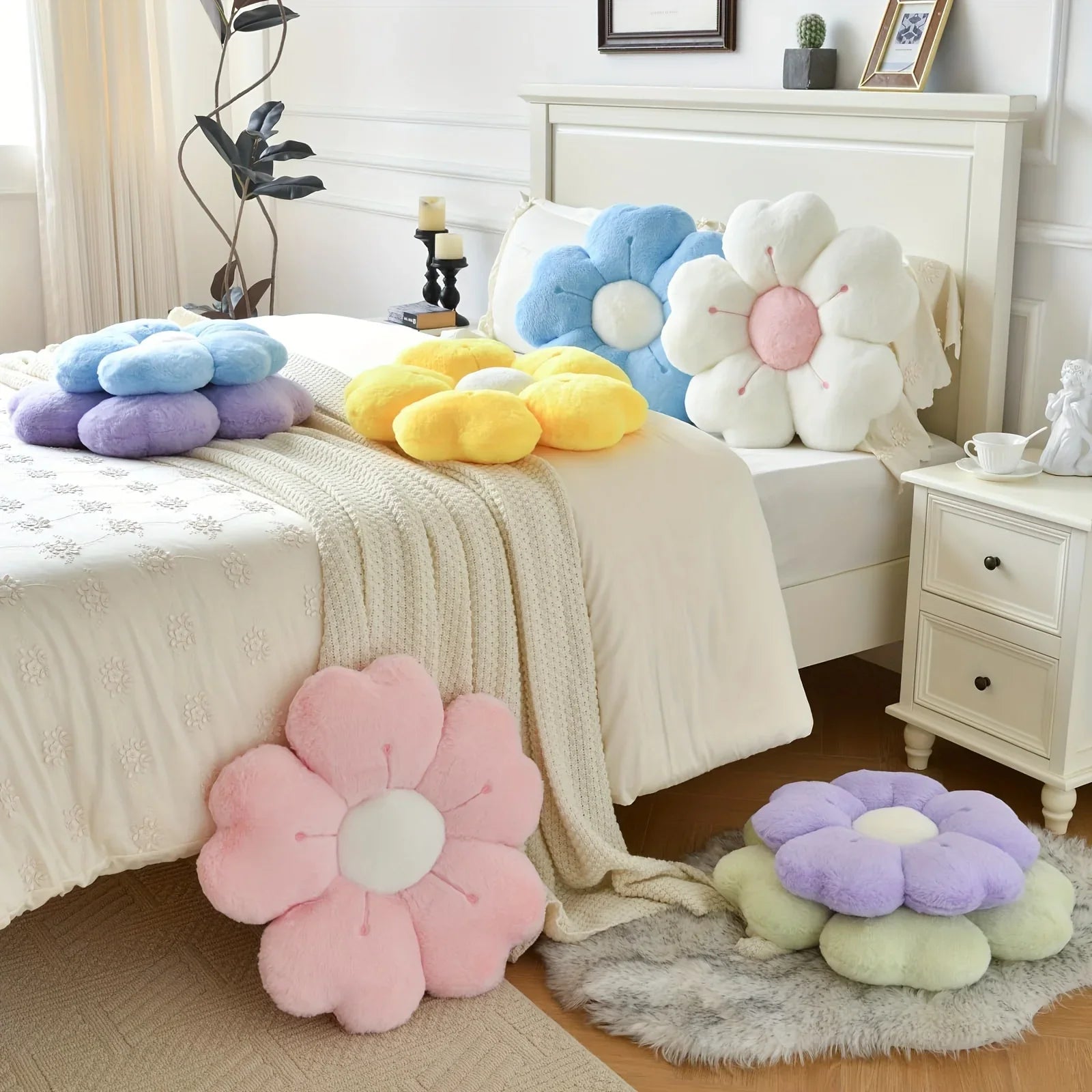 Flower-Shaped Plush Throw Pillow - Comfortable and Cute Mattress and Sofa Decor Cushion, Chair Cushion  Floor Cushion