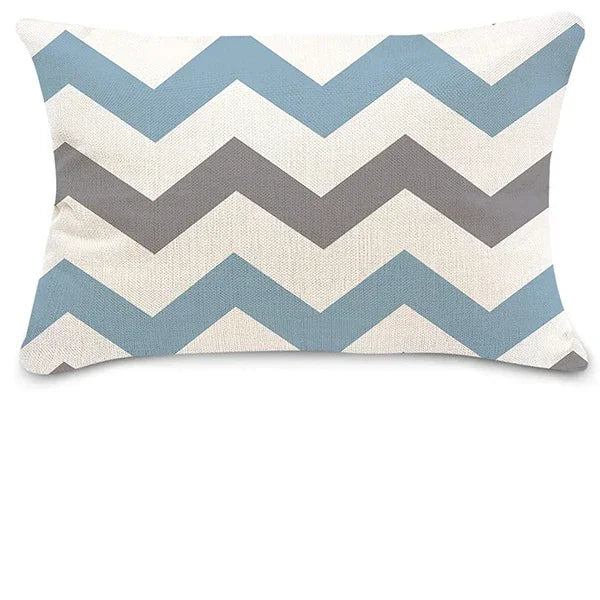 Lake blue white geometric linen pillowcase sofa cushion cover home decoration can be customized for you 30x50 40x60