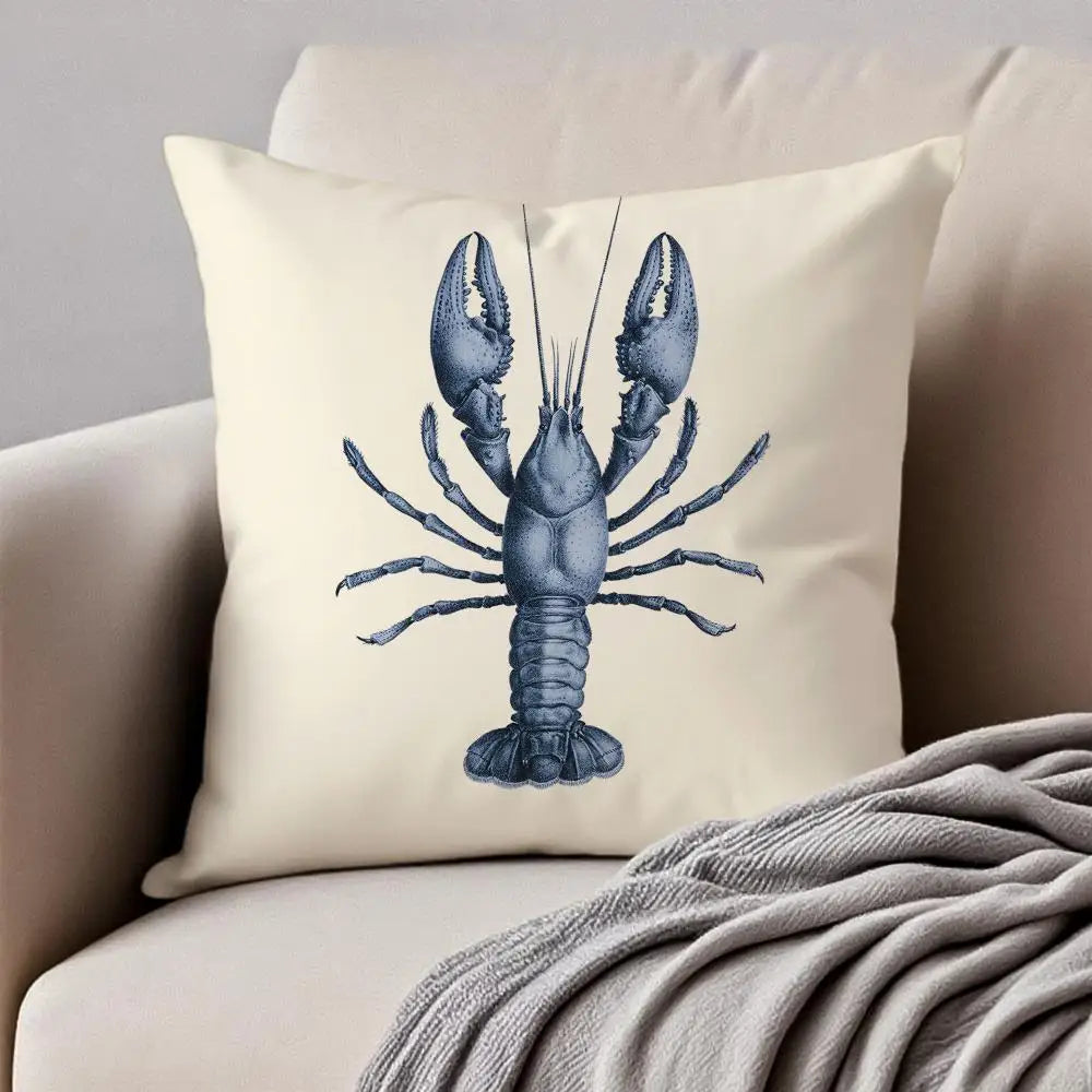 Blue Sea Creature Coral Shrimp Cushion Cover Pillowcase Anti-dustmite Invisible Zipper Short Plush Sofa Cushion