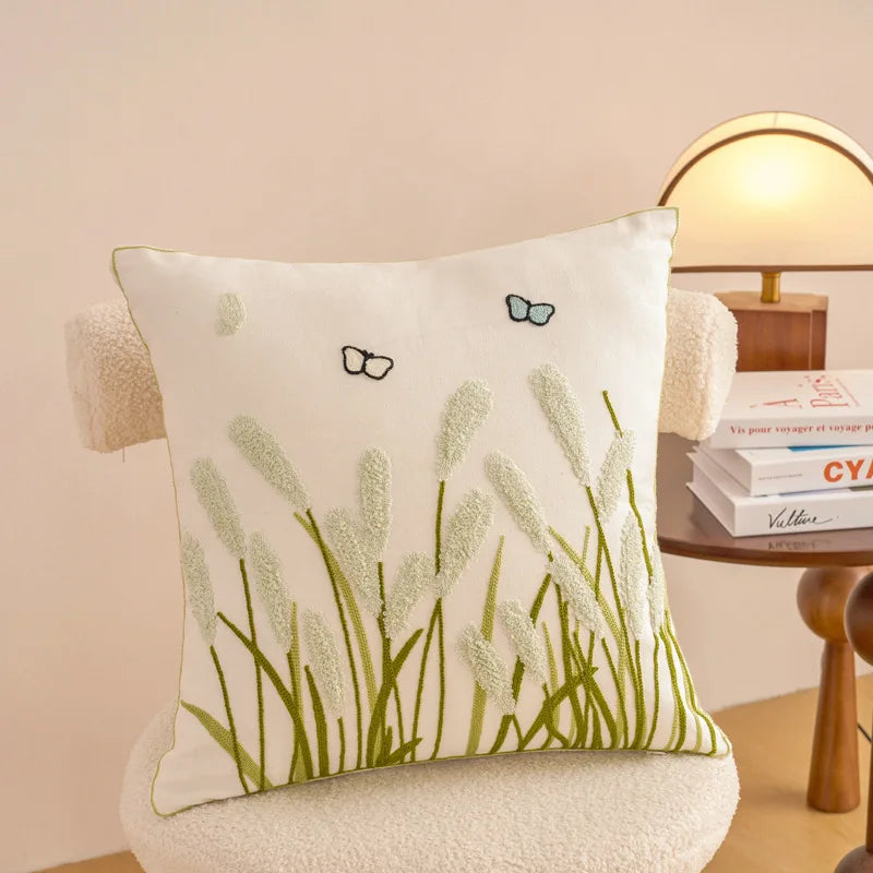 Embroidered Cotton Flower Cushion Cover For Home Sofa Bed Throw Pillowcase Living Room Decorative