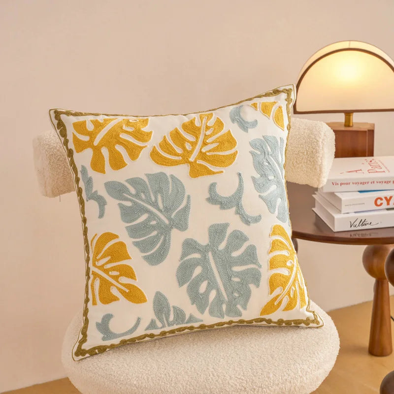 Embroidered Cotton Flower Cushion Cover For Home Sofa Bed Throw Pillowcase Living Room Decorative