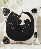 Double-Sided Pillow Cover Summer Animal Cat Floral Non-Real Embroidery Decorative Cushion Case for Couch Sofa Living Room