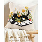 Double-Sided Pillow Cover Summer Animal Cat Floral Non-Real Embroidery Decorative Cushion Case for Couch Sofa Living Room