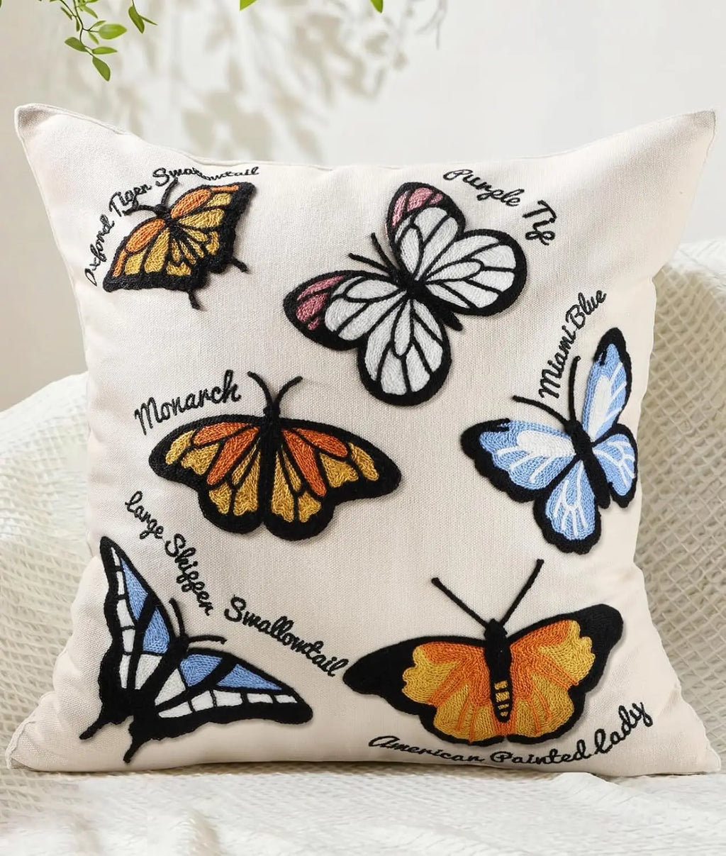 Double-Sided Pillow Cover Summer Animal Cat Floral Non-Real Embroidery Decorative Cushion Case for Couch Sofa Living Room