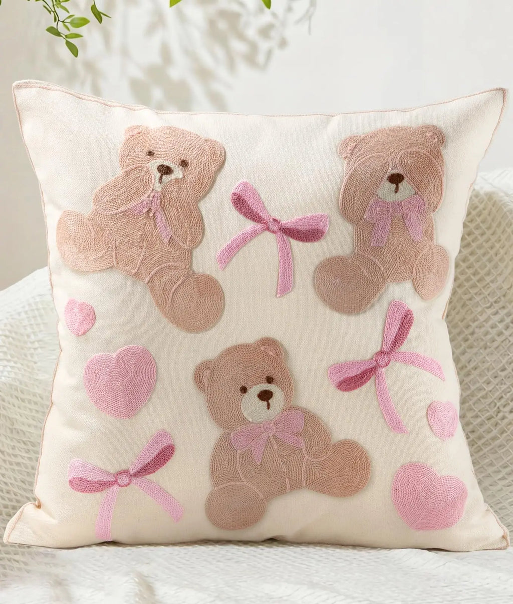 Double-Sided Pillow Cover Summer Animal Cat Floral Non-Real Embroidery Decorative Cushion Case for Couch Sofa Living Room