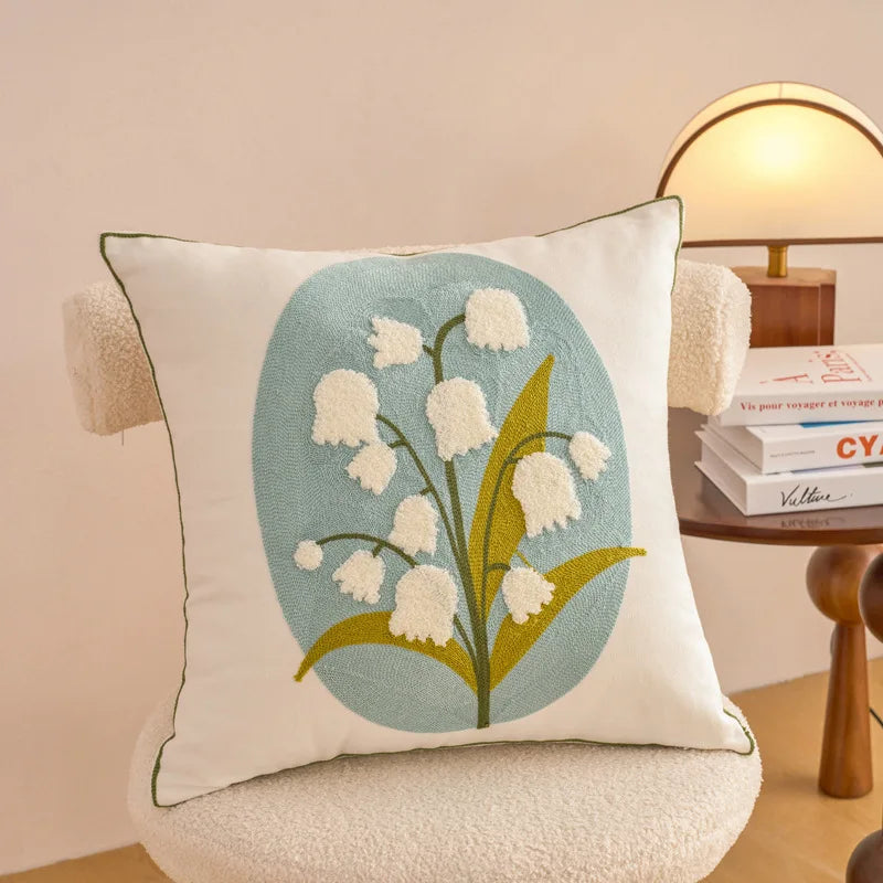 Embroidered Cotton Flower Cushion Cover For Home Sofa Bed Throw Pillowcase Living Room Decorative