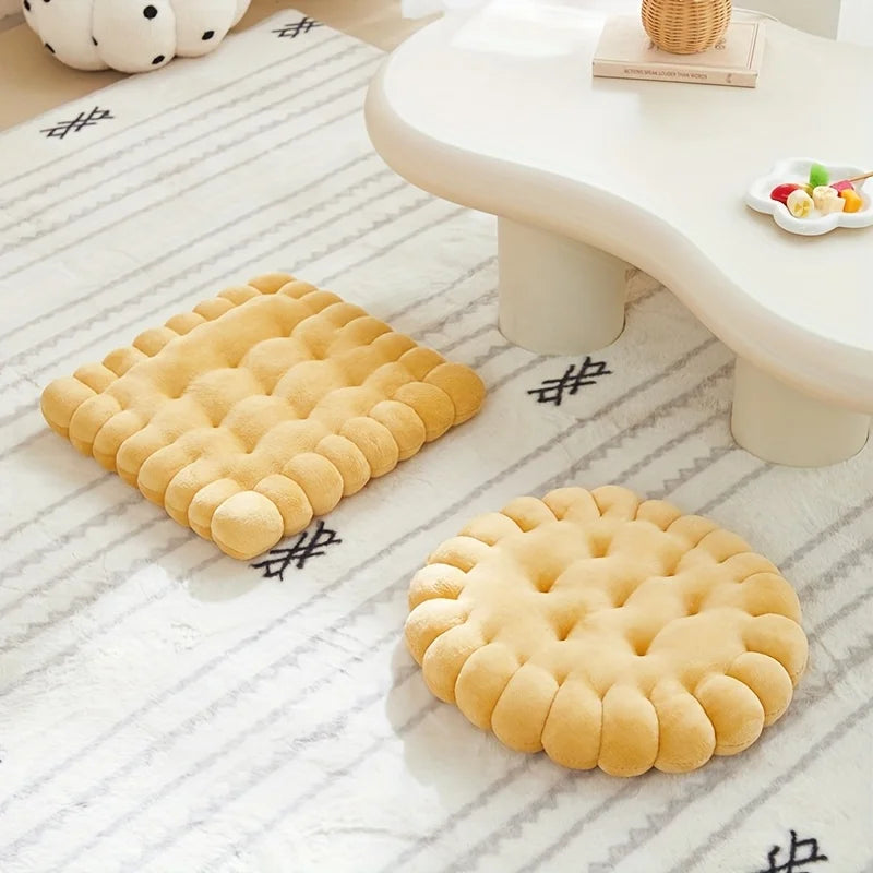 Large Biscuit Shape Plush Cushion,Soft Creative Pillow Chair Seat Pad, Decorative Cookie Japanese Tatami Back Cushion