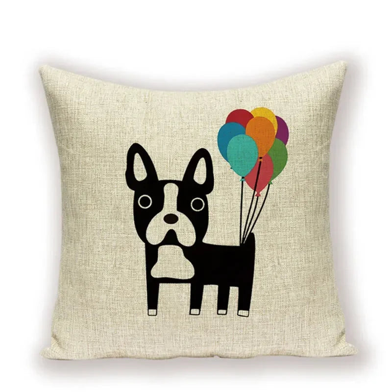 Bulldog Cute Dog Theme Pattern Double-sided Printed pillow cover Short plush Suitable living rooms bedrooms throw cushion cover