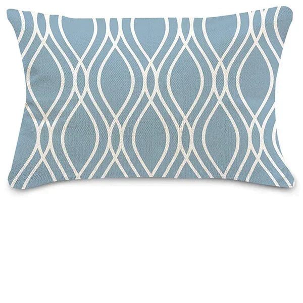 Lake blue white geometric linen pillowcase sofa cushion cover home decoration can be customized for you 30x50 40x60