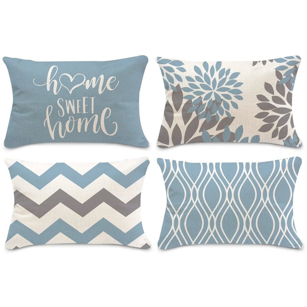 Lake blue white geometric linen pillowcase sofa cushion cover home decoration can be customized for you 30x50 40x60