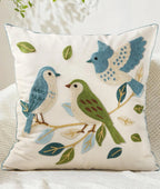 Double-Sided Pillow Cover Summer Animal Cat Floral Non-Real Embroidery Decorative Cushion Case for Couch Sofa Living Room