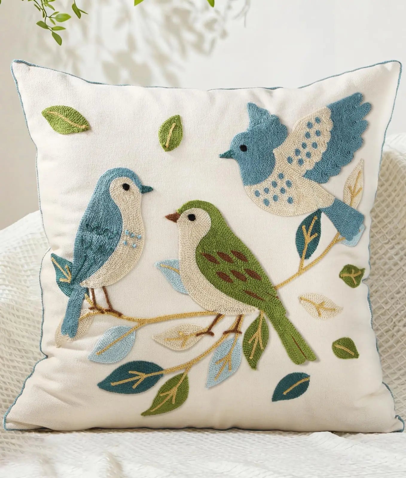Double-Sided Pillow Cover Summer Animal Cat Floral Non-Real Embroidery Decorative Cushion Case for Couch Sofa Living Room