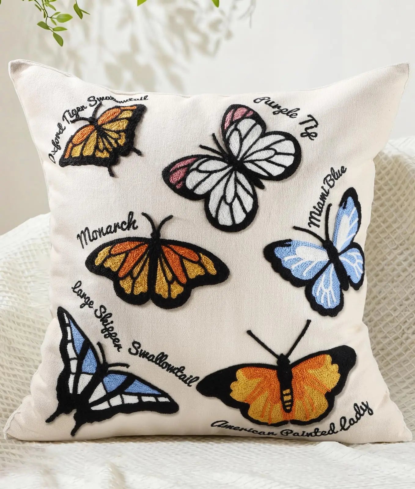 Double-Sided Pillow Cover Summer Animal Cat Floral Non-Real Embroidery Decorative Cushion Case for Couch Sofa Living Room