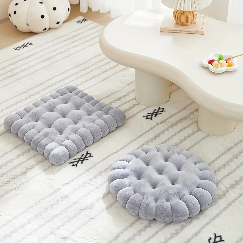 Large Biscuit Shape Plush Cushion,Soft Creative Pillow Chair Seat Pad, Decorative Cookie Japanese Tatami Back Cushion