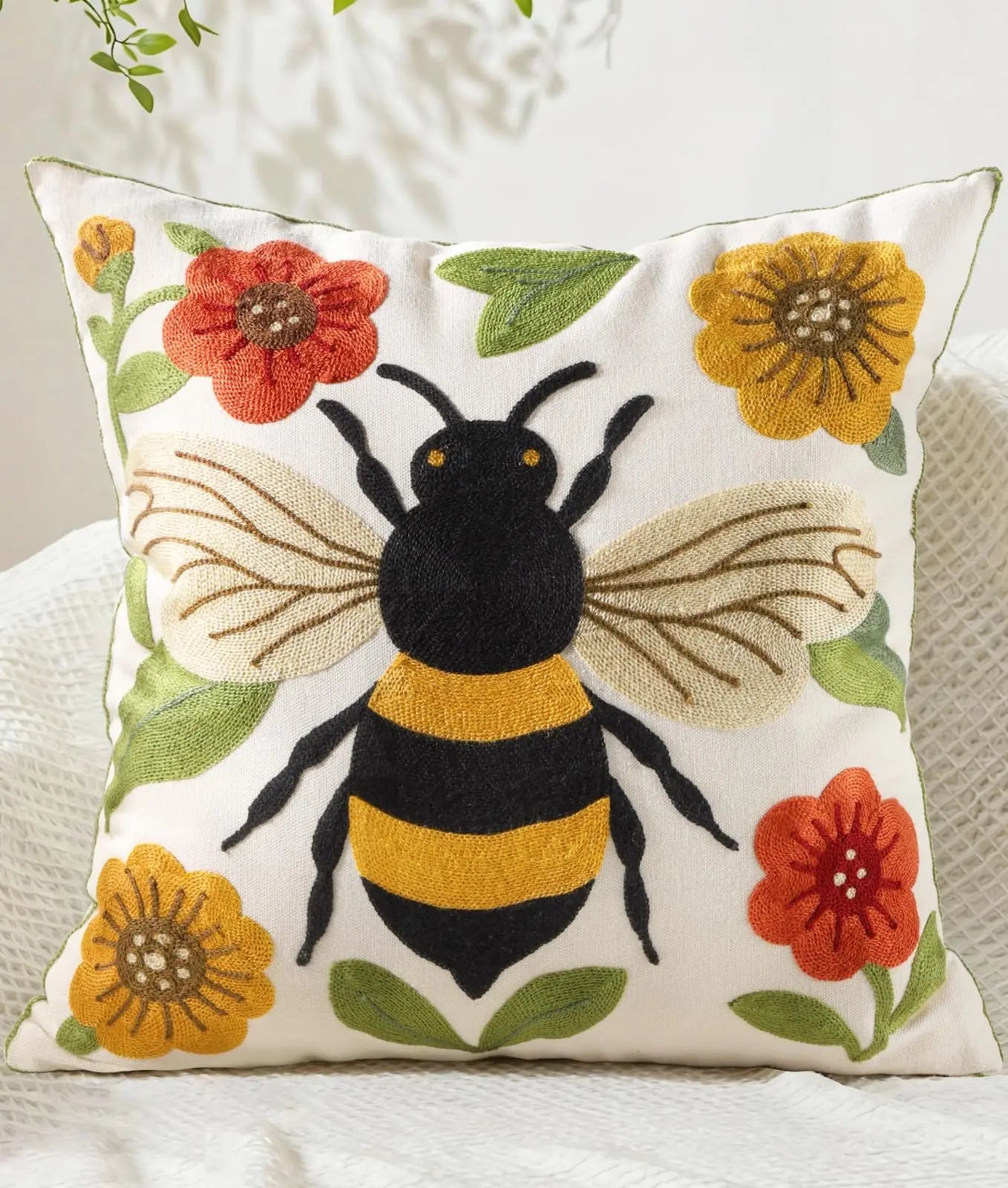 Double-Sided Pillow Cover Summer Animal Cat Floral Non-Real Embroidery Decorative Cushion Case for Couch Sofa Living Room