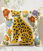 Double-Sided Pillow Cover Summer Animal Cat Floral Non-Real Embroidery Decorative Cushion Case for Couch Sofa Living Room
