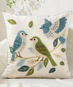 Double-Sided Pillow Cover Summer Animal Cat Floral Non-Real Embroidery Decorative Cushion Case for Couch Sofa Living Room