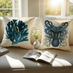 Blue Sea Creature Coral Shrimp Cushion Cover Pillowcase Anti-dustmite Invisible Zipper Short Plush Sofa Cushion