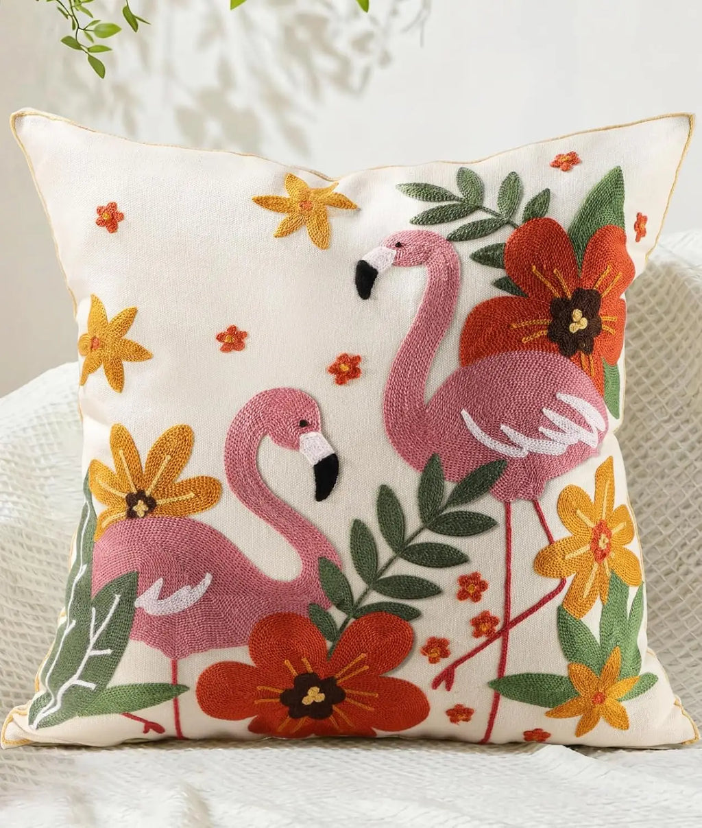 Double-Sided Pillow Cover Summer Animal Cat Floral Non-Real Embroidery Decorative Cushion Case for Couch Sofa Living Room
