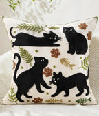 Double-Sided Pillow Cover Summer Animal Cat Floral Non-Real Embroidery Decorative Cushion Case for Couch Sofa Living Room